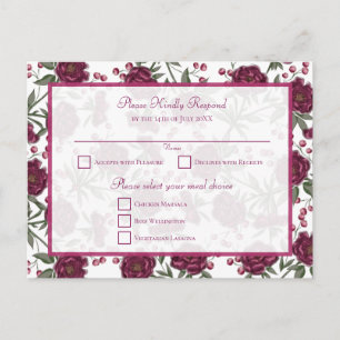 Maroon Rose Wedding RSVP Holiday Postcard