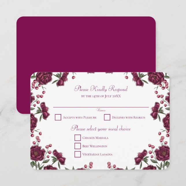 Maroon Rose Wedding RSVP Reply Invitation (Front/Back)