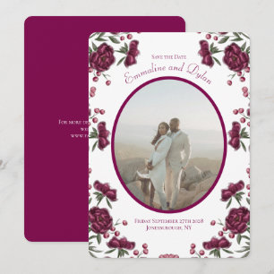 Maroon Rose Wedding Save the Date Invitation