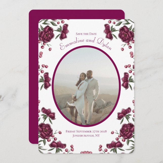 Maroon Rose Wedding Save the Date Invitation (Front/Back)