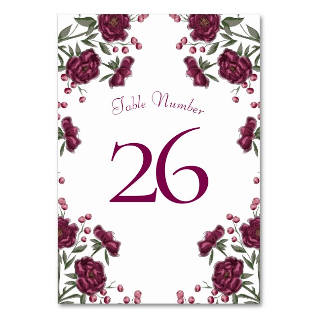 Maroon Rose Wedding Table Number (Back)