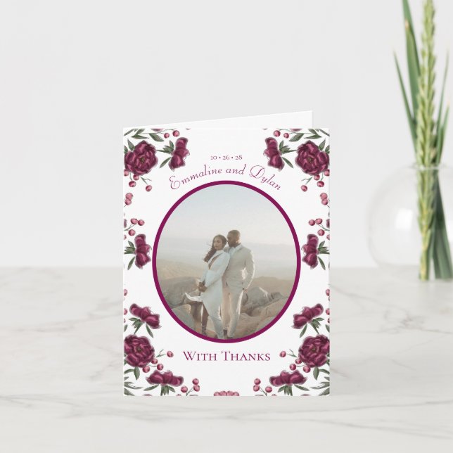 Maroon Rose Wedding Thank You Cards Photo (Front)