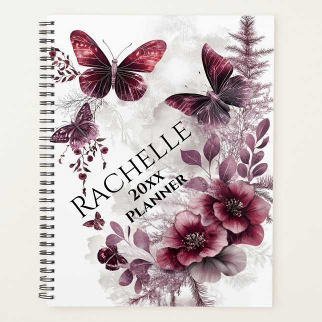 Maroon Roses and Butterflies Planner (Front)