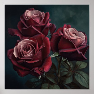 Maroon Roses Flower Art Print Poster