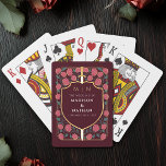 Maroon Royal Sword Shield Wedding Favour Playing Cards<br><div class="desc">Elevate your card game with these custom-designed playing cards! These cards feature a design of a mediaeval-style sword and shield surrounded by pink florals against a maroon background. Customise this deck with your monogram. NOTE: the gold featured in this design is NOT real foil.</div>