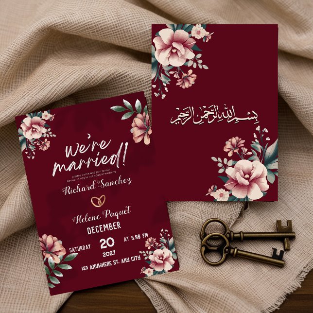 Maroon Rustic Damask Muslim Wedding Invitation  (Creator Uploaded)