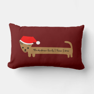 Maroon Santa Dachshund Family Christmas Custom Lumbar Cushion