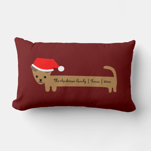 Maroon Santa Dachshund Family Christmas Custom Lumbar Cushion (Front)