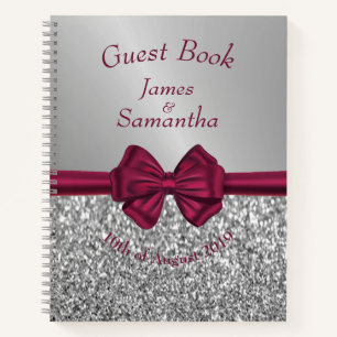 Maroon Satin Bow & Silver – Guest Book