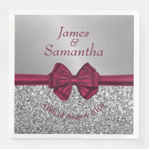 Maroon Satin Bow & Silver – Napkin
