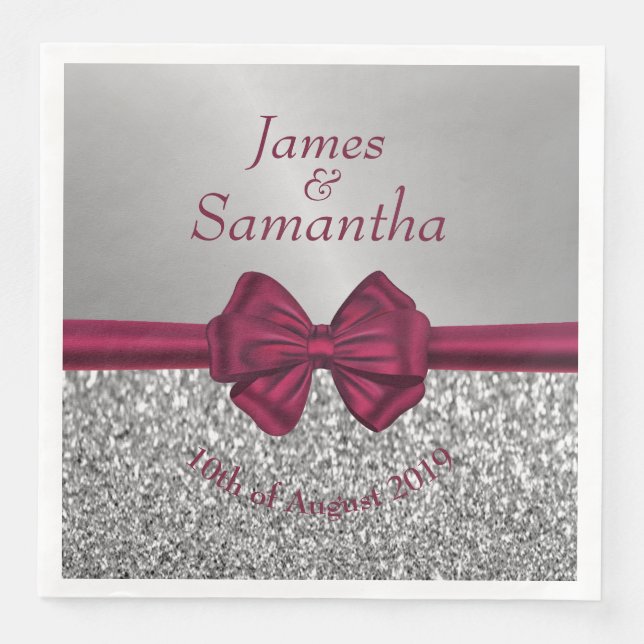 Maroon Satin Bow & Silver  – Napkin (Front)