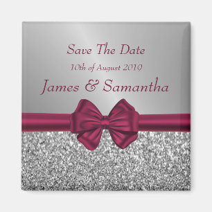 Maroon Satin Bow & Silver  – Save The Date Magnet