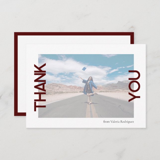 Maroon School Colour Photo Thank You Card (Front/Back)