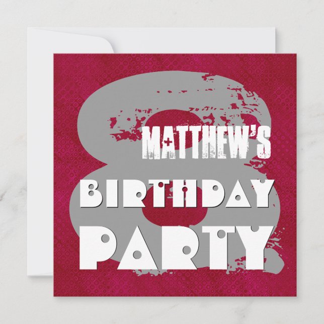 MAROON SILVER 8th Birthday Party 8 Year Old V11E Invitation (Front)