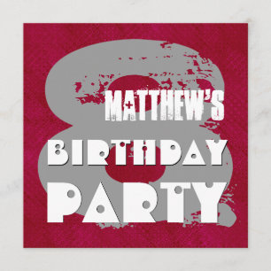 MAROON SILVER 8th Birthday Party 8 Year Old V11E Invitation