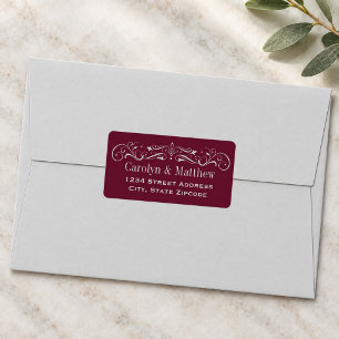 Maroon Silver Flourish Wedding Address Label