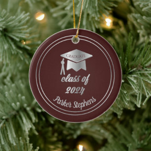 Maroon Silver Graduate Cap Graduation 2022 Photo Ceramic Tree Decoration