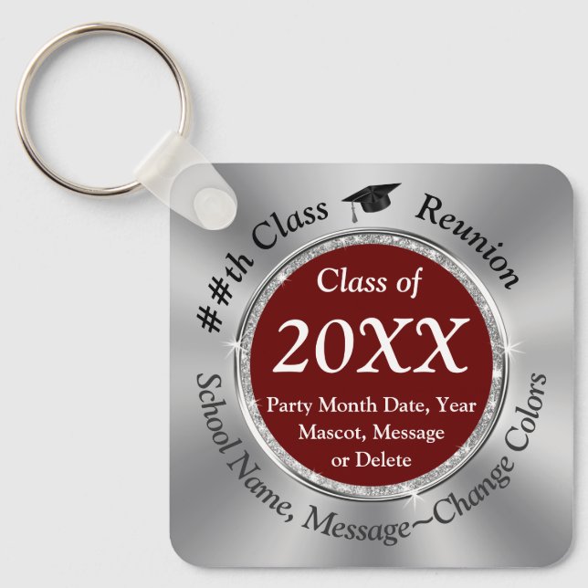 Maroon, Silver, High School Reunion Souvenirs,  Key Ring (Front)