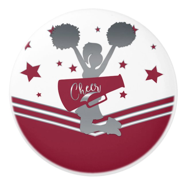 Maroon Silver Stars Cheer Cheer-leading Girls Ceramic Knob (Front)
