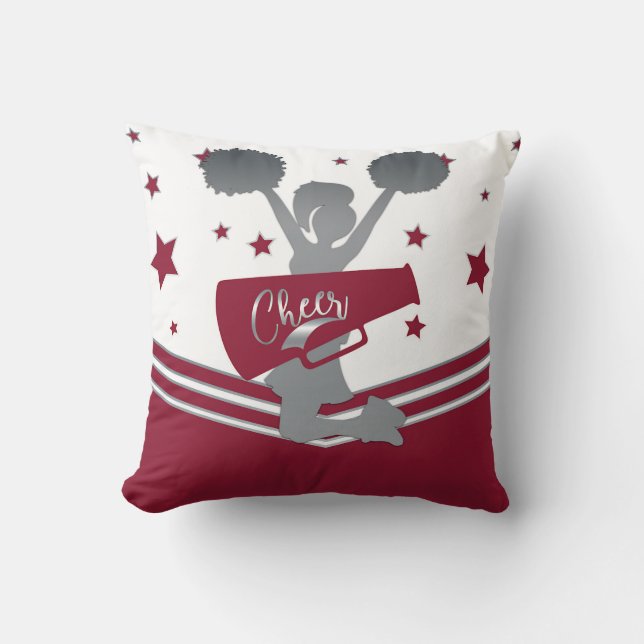 Maroon Silver Stars Cheer Cheer-leading Girls Cushion (Front)