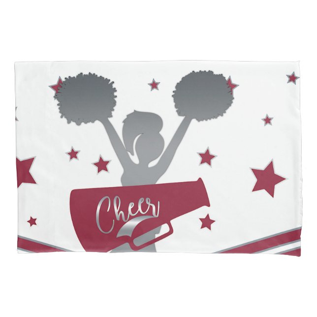 Maroon & Silver Stars Cheer Cheer-leading Girls Pillowcase (Front)