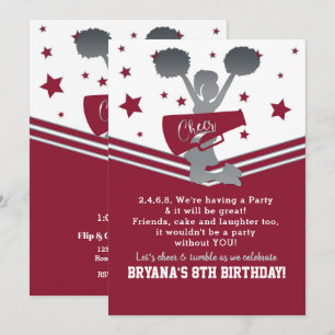 Maroon & Silver Stars Cheer Cheer-leading Party Invitation