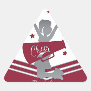 Maroon & Silver Stars Cheer Cheer-leading Party Triangle Sticker