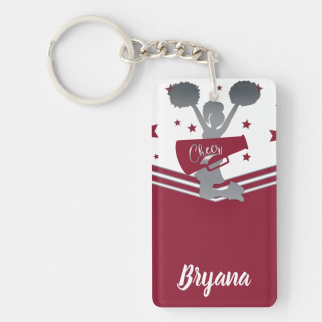 Maroon Silver Stars Cheer-leading Personalised Key Ring (Front)