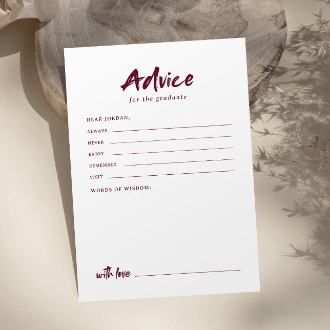 Maroon Simple Modern Brush Script Graduation Advice Card (Maroon Simple Modern Brush Script Graduation Advice Card)