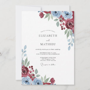 Maroon Slate Rose Wedding Invitation