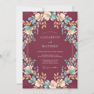 Maroon Slate Watercolor Wedding Invitation
