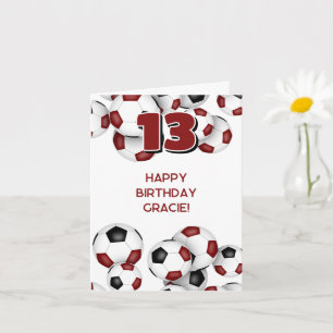 maroon soccer balls girls boys happy birthday card