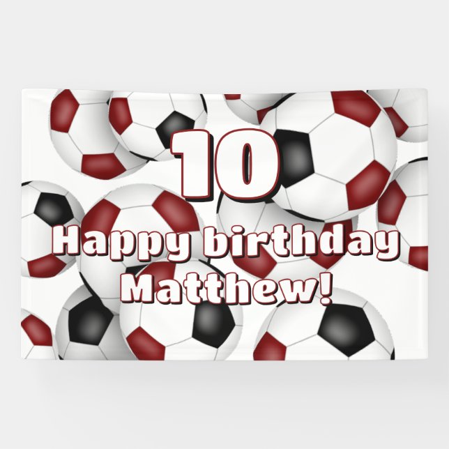 maroon soccer boys girls birthday celebration banner (Horizontal)