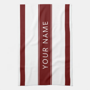 Maroon Stripes with Your Name Kitchen Towels