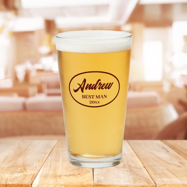 Maroon Stylised Name Wedding Best Man Glass (In Situ Table)