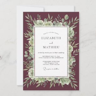 Maroon Succulent Eucalyptus Wedding Invitation
