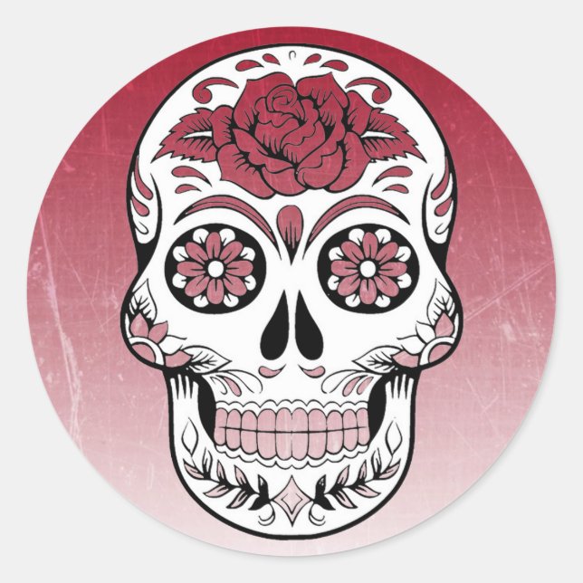 Maroon Sugar Skull Classic Round Sticker (Front)