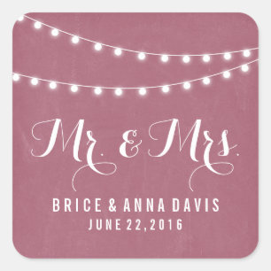 Maroon Summer String Light Wedding Stickers