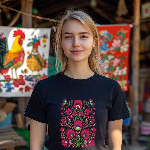 Maroon symmetrical Folk Wycinanki  T-Shirt