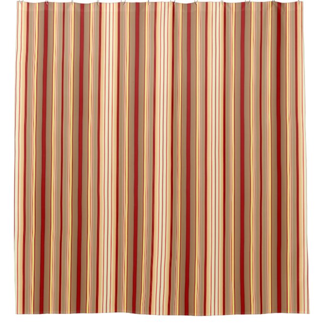Maroon Tan Cream Stripes bath Shower Curtain (Front)