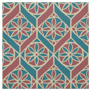 Maroon, Teal Ethnic Pattern, Flowers, Chevrons Fabric