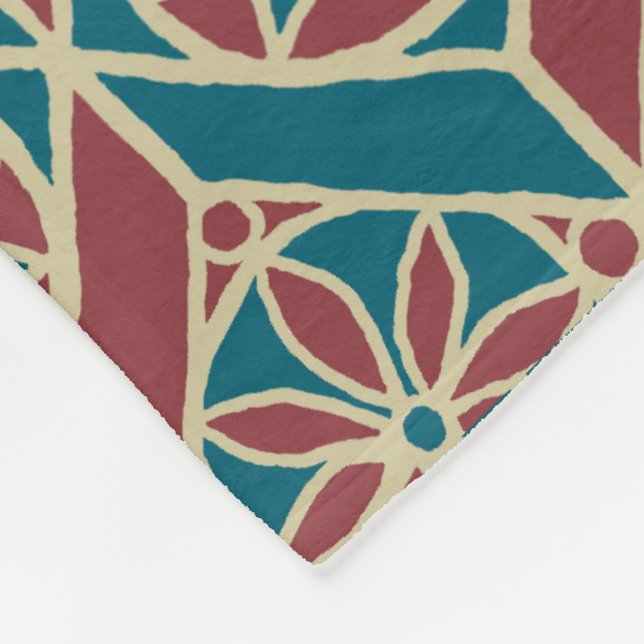 Maroon, Teal Ethnic Pattern, Flowers, Chevrons Fleece Blanket (Corner)