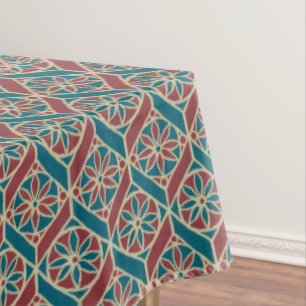 Maroon, Teal Ethnic Pattern, Flowers, Chevrons Tablecloth