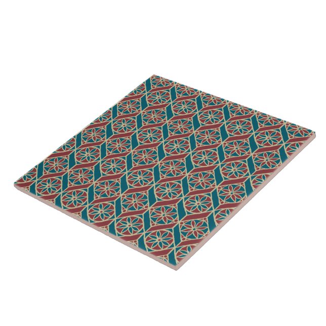 Maroon, Teal Ethnic Pattern, Flowers, Chevrons Tile (Side)