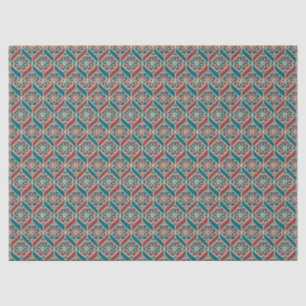 Maroon, Teal Ethnic Pattern, Flowers, Chevrons Tissue Paper