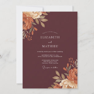 Maroon Terracotta Foliage Eucalyptus Wedding Invitation