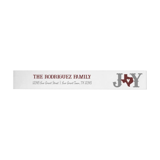 Maroon Texas JOY Holiday Wrap Around Label (Individual)