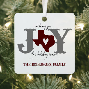 Maroon Texas JOY Photo Holiday Metal Tree Decoration