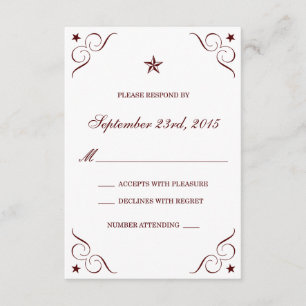 Maroon Texas Lone Star Wedding RSVP Cards