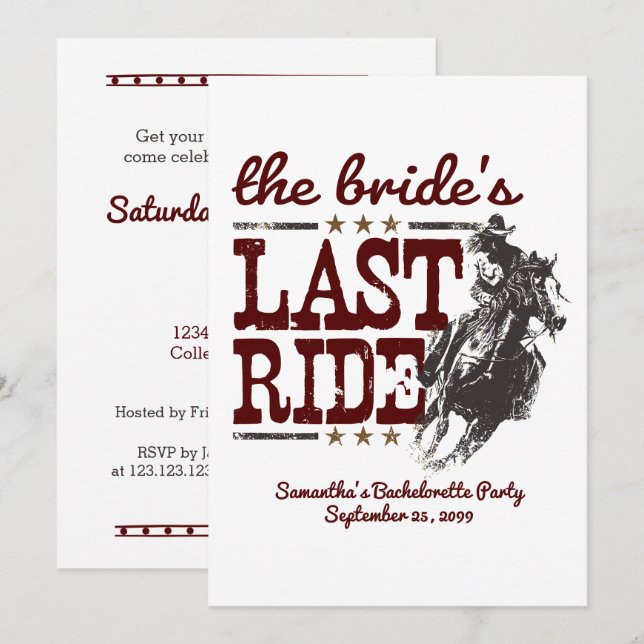 Maroon The Bride's Last Ride Invitation (Front/Back)